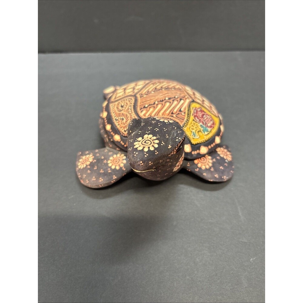 Hand-Painted Wood Sea Turtle Figurines with Floral Designs - Picture 2 of 8